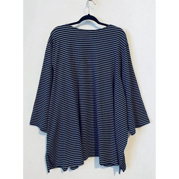 Catherines Cardigan Womens 4X Navy Blue Tan Striped Open Front Knit Classic - Picture 4 of 8